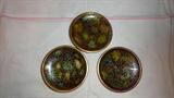 3 Bronze enamel dishes