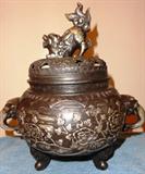 foo dog silver glit incense burner with elephant handles