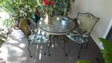 PATIO TABLE AND TWO CHAIRS.