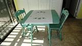 vintage table and two in green paint