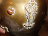 antique asian brass pot with mounted jade pieces