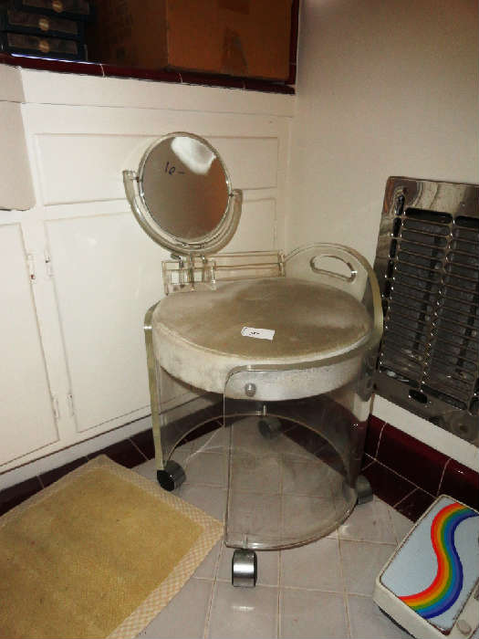 Lucite vanity chair and mirror