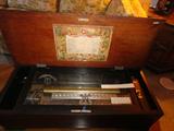 antique swiss made cylinder roll music box, 14 inches long, inlay top