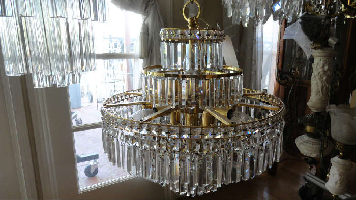 large 3 tier faceted rism chandelier