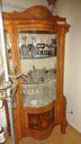 MARQUETRY INLAID BOW FRONT CHINA HUTCH