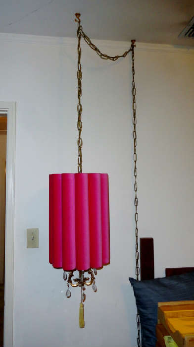pair of pink hanging vintage bedroom lamps