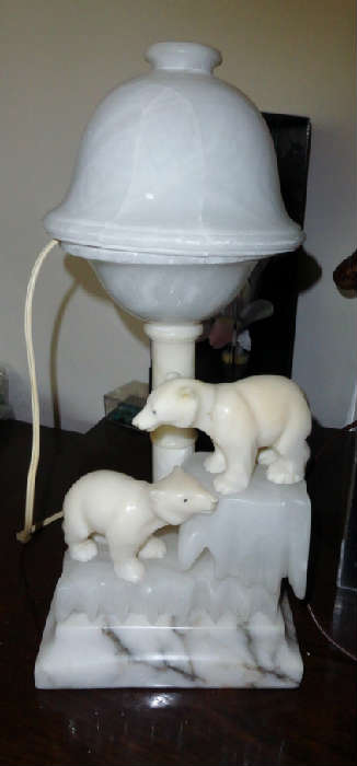 great  vintage white albaster lamp with polar bears