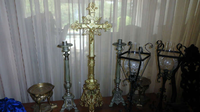 gilt brass alter cross 2 feet tall