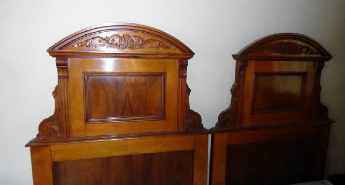 pair of walnut burl victorian beds