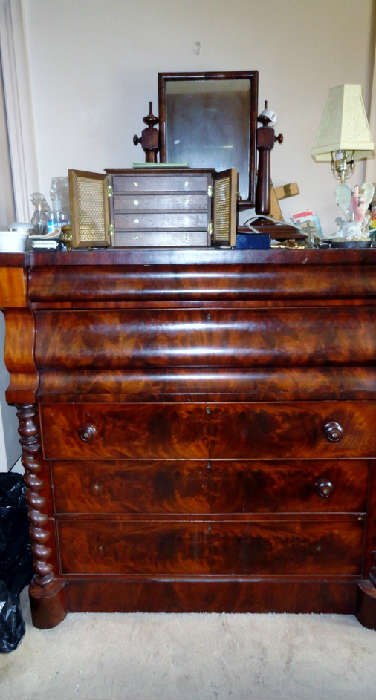 antique mahogany empire dresser, along with antique mahogany shaving mirror