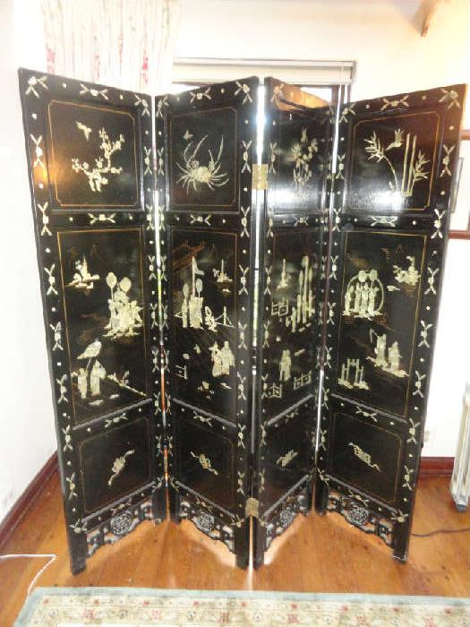 vintage 4 panel asian screen with mop inlay