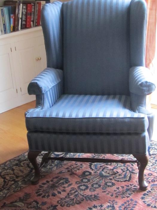 One of Two Blue Queen Ann Living room Chairs