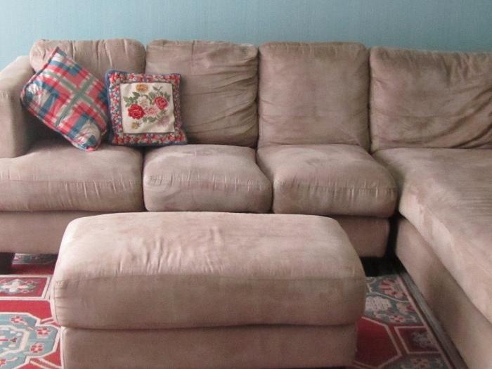 Tan Suede type Sectional with Ottoman