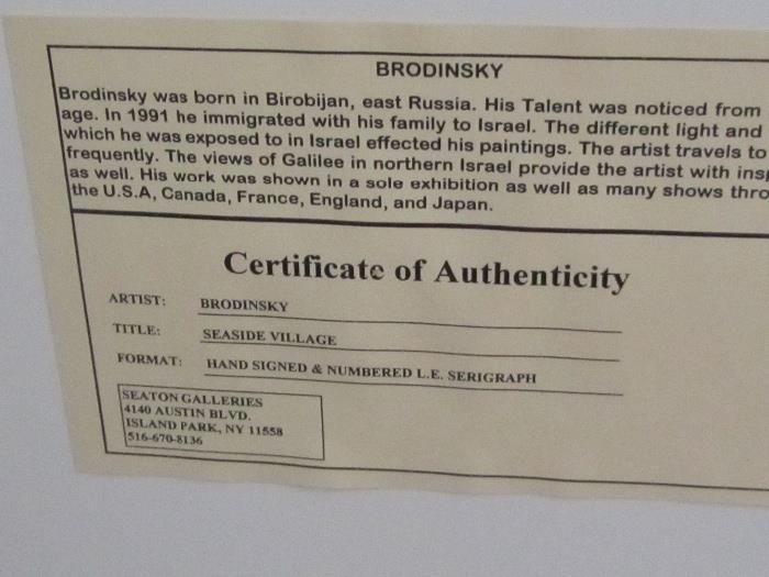 Brodinsky Art Work Certificate of Authenticity