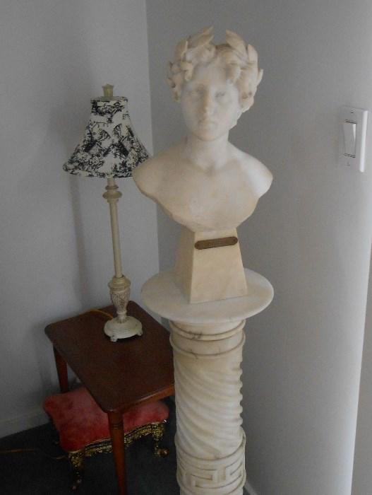 Marble Bust on Pedestal