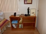 Solid Oak Bookshelf, Chalkware Chihuahua