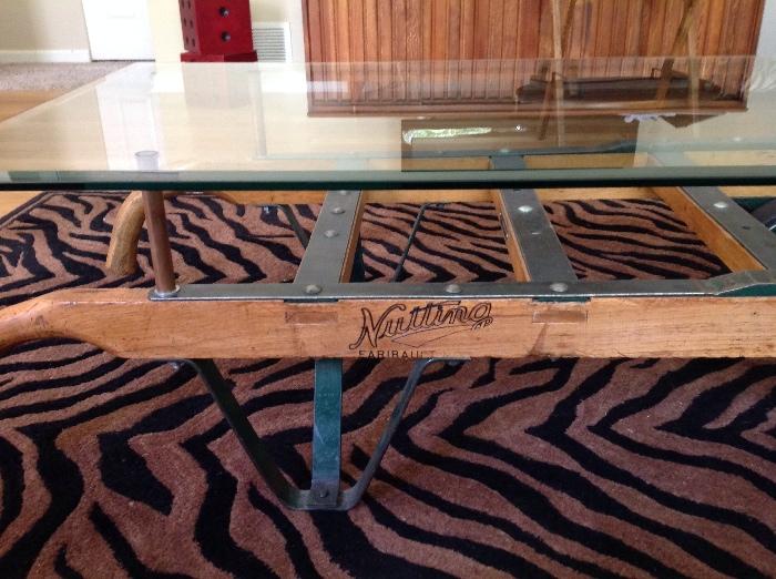 Side view of industrial coffee table, Nutting brand