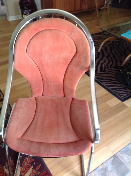 Chrome and velvet dining chair, coral