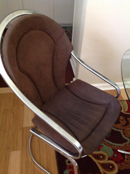 Chrome and velvet dining chair in brown