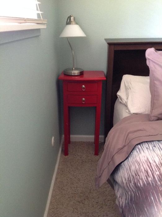 Red side table and lamp