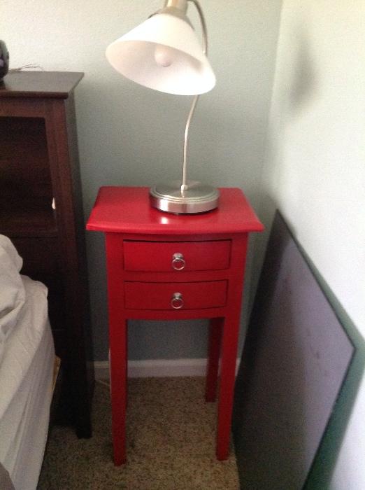 Red side table and lamp, two each