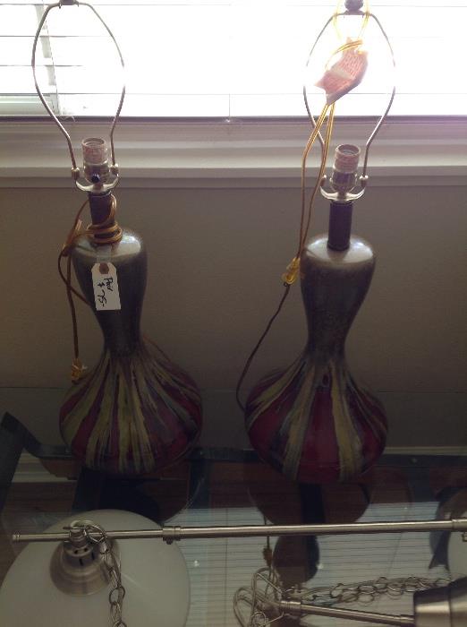 Pair matching pottery lamps