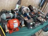 Vices, power tools:  grinders, sanders, saws.  