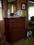 chest $450.00,  Japan plate (1820-1830) $200.00, mirror $150.00
