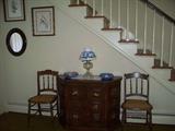 Pair of chairs $55.00, lamp $100.00, credenza $75.00, antique mirror $50.00