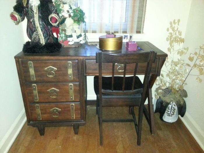 Boys twin bedroom set by Williams Furniture Corp.  Dark stain with hammered brass  details.  "Tansu style"   $60