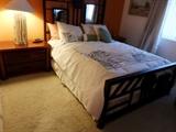 Queen Pillowtop Mattress, also metal mirrored headboard & footboard , 2 Nightstands, Cactus lamp, queen quit