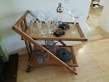 Wood Bar Cart & Glasses, Bottom Shelf (Antique Pitcher & Glasses Circa 1900)