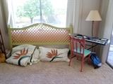 King Headboard, Queen Quilt & Shams, Keyboard, Metal Painted Chair, Free Standing Lamp