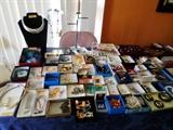 Set, necklaces, bracelets, pins
