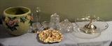 Roseville jardenaire & crystal & Sterling based tray