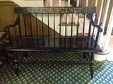 GOOD SIZE EARLY AMERICAN STYLE BENCH. JUST WHAT YOUR FOYER OR MUDROOM NEEDS.