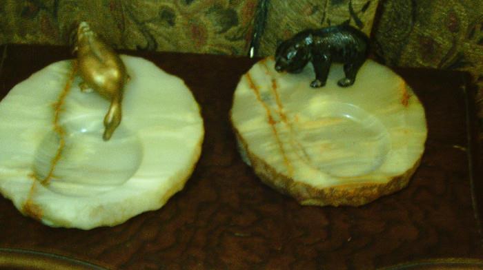 Coasters or ashtrays made out of petrified wood belonging to seller's father!