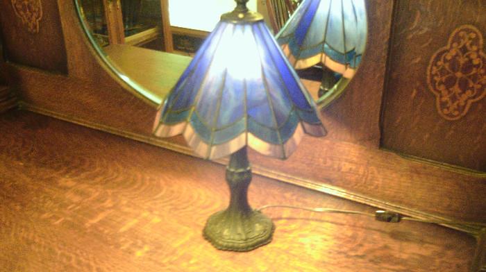 This is one of the best things in the sale --- antique lamp with glass shade.