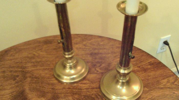 Antique brass candle sticks with the "raise or lower" lever --- bet you've never seen one of these!