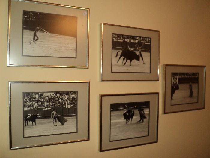 Series of framed photographs by seller taken at a bullfight in Spain.  Featuring one of Spain's all time best matador! 