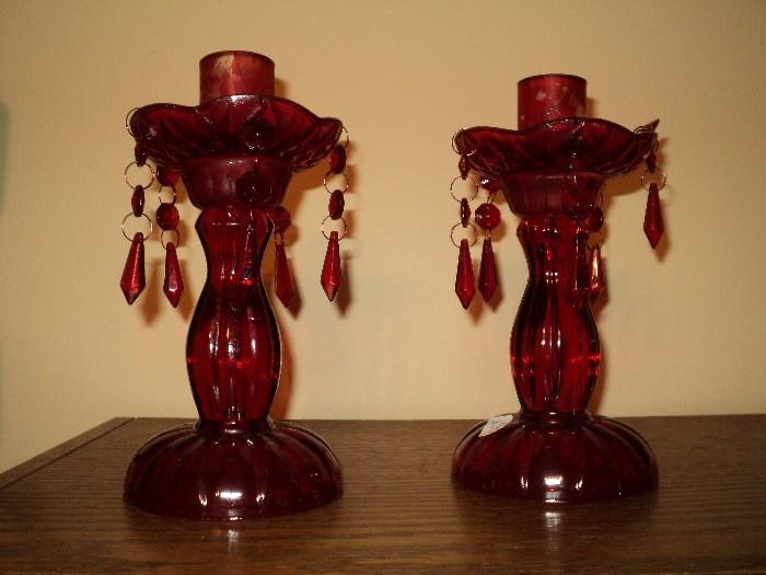 Ruby red pair of candlesticks!!