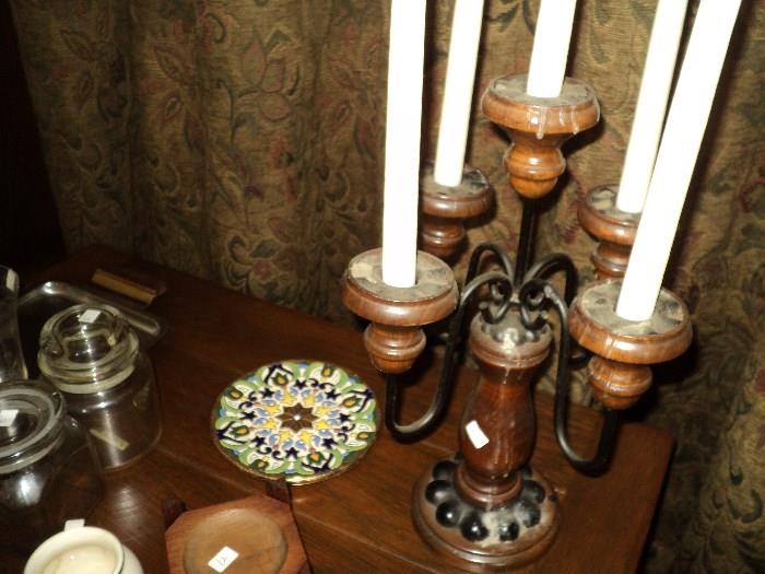 Unusual wooden candelabra purchased in an antique shop by our sellers!