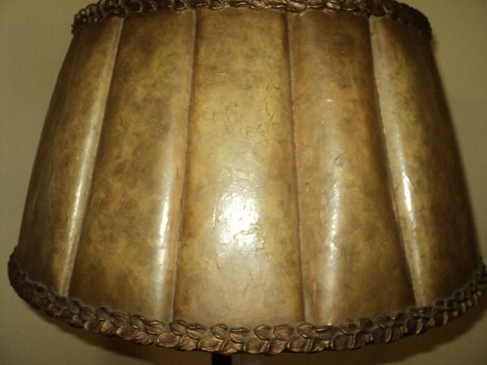 Close-up of antique lamp shade for floor lamp.  Sellers told us the shade is made of  quartz!  I've never seen anything quite like it!!!  It's amazing!