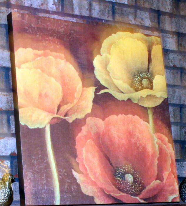 Poppy's in colors of yellow, orange and brown.  Painted on canvas.