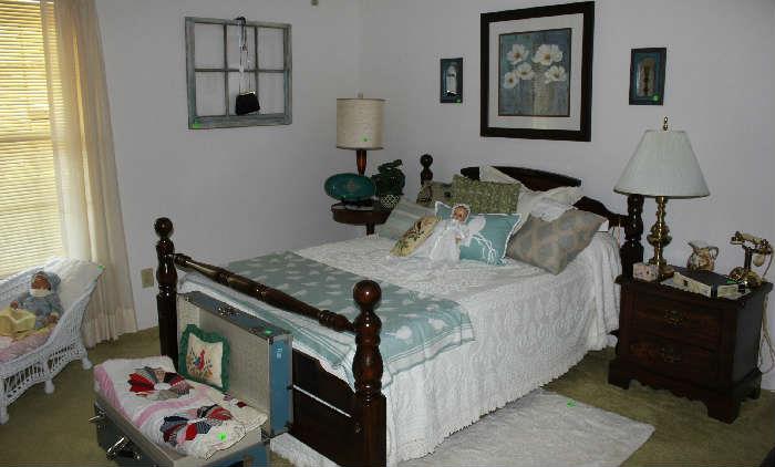 Full view of pine bed and accessories.