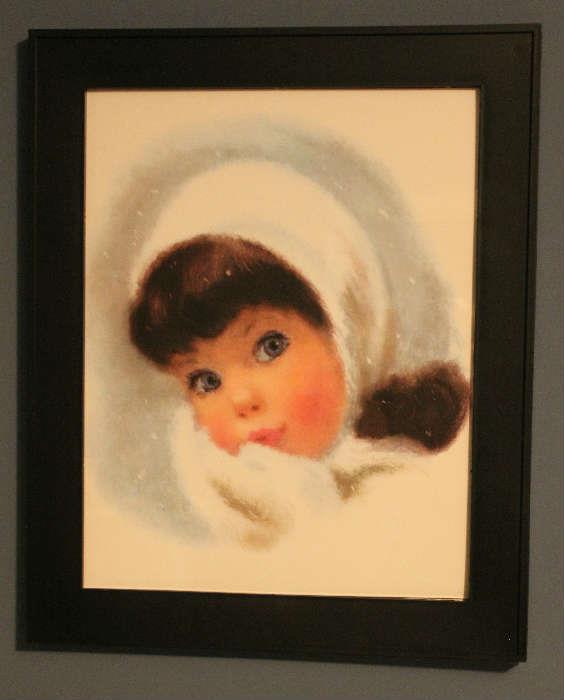 The snow girl Northern Paper ad framed.