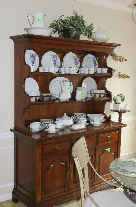 The Open Hutch in the dining room, rest of crystal and china.  Notice the water pitcher and bowl on top and soup bowl with ladle.  