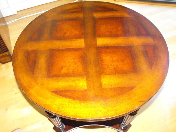 Inlaid top Cherry Wood End Table w/ Glass Cover Top