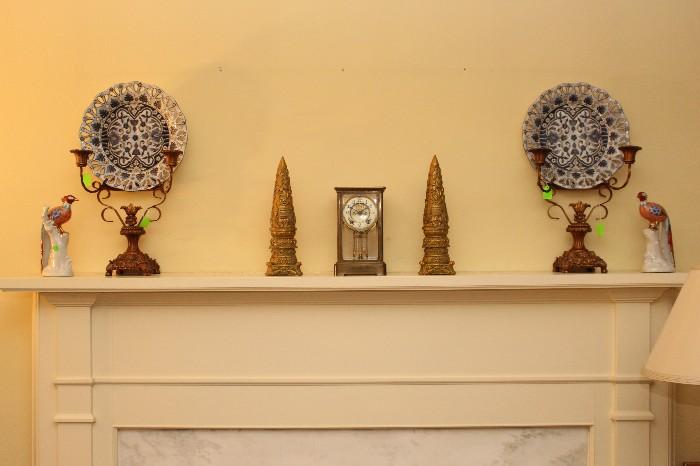Mantle plaque/candelabras, 19th Century Ansonia mantle cloack