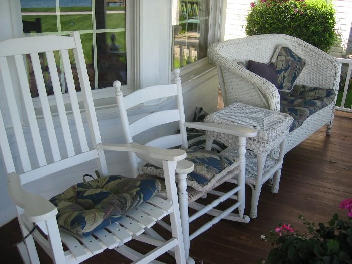 porch furniture, wicker table, settee